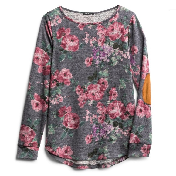 Pink Clover Tops - Floral Button Back, Elbow Patch Top - Very Soft!